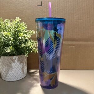 Starbucks Blue and Purple Tumbler with Pink Straw